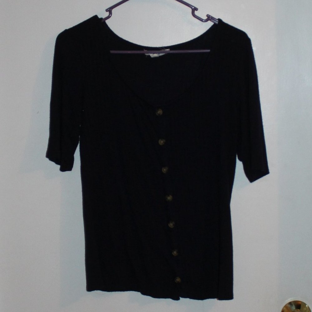 Pink Rose Navy Blue Short Sleeve Blouse